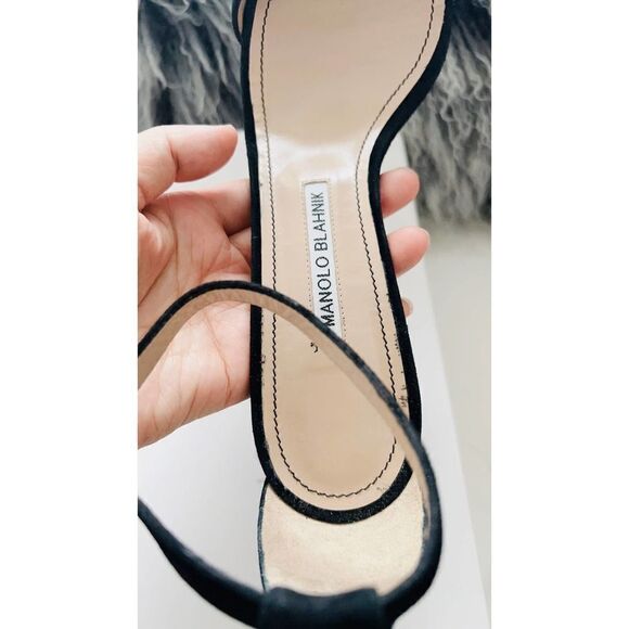 manolo blahnik 90mm chaos suede sandal black 40.5 - Picture 4 of 8